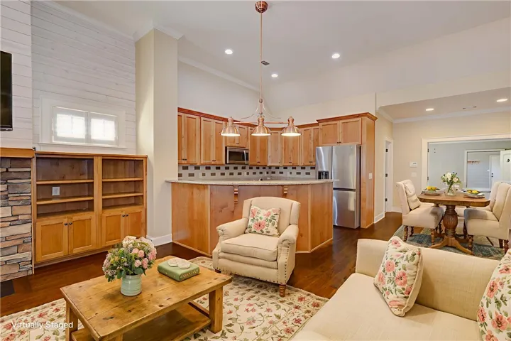 The open concept can easily accommodate the dining and living space.