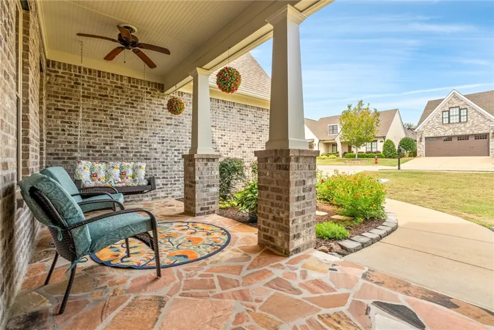 Charming front porch with natural slate stone