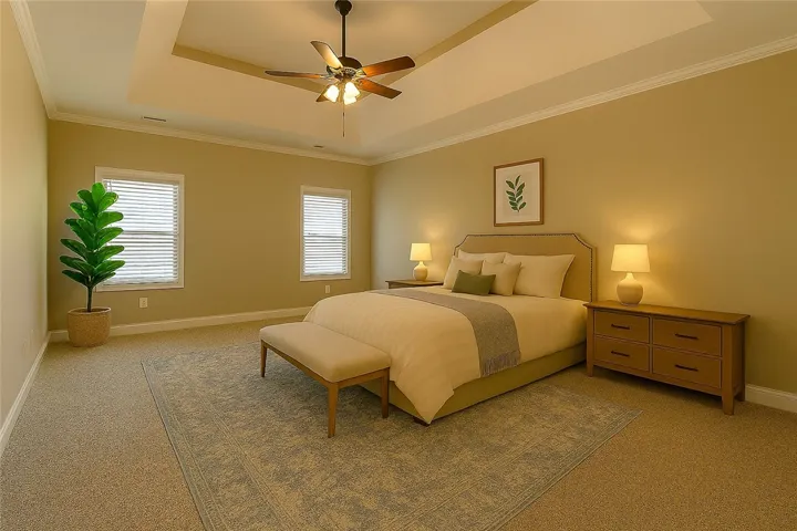 Virtually staged primary bedroom