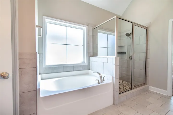 Primary bathroom soaking tub and separate shower