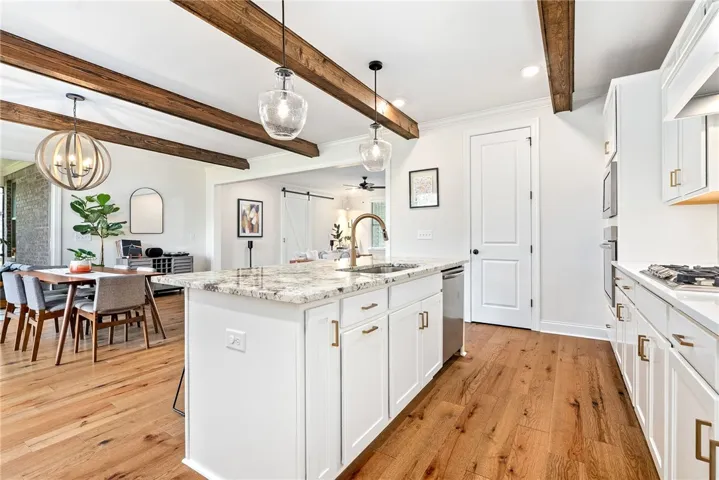 View from kitchen island into dining room