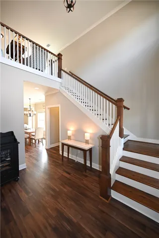 View from the front door into the house.  The half bath is to the left.