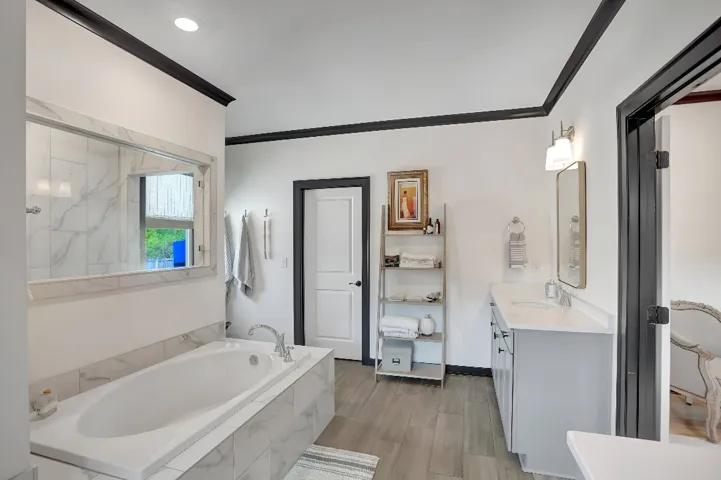 Primary Bath with walk in shower and soaking tub