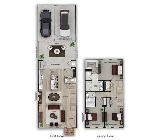 Explore this detailed floor plan showcasing the thoughtful layout and flow of living spaces across two levels.