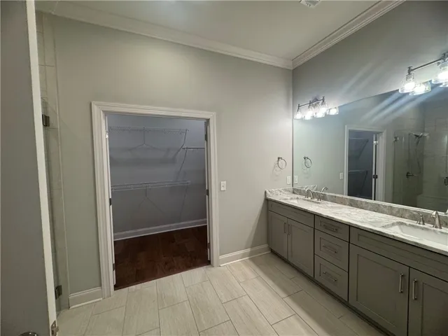Primary double vanity sink and closet