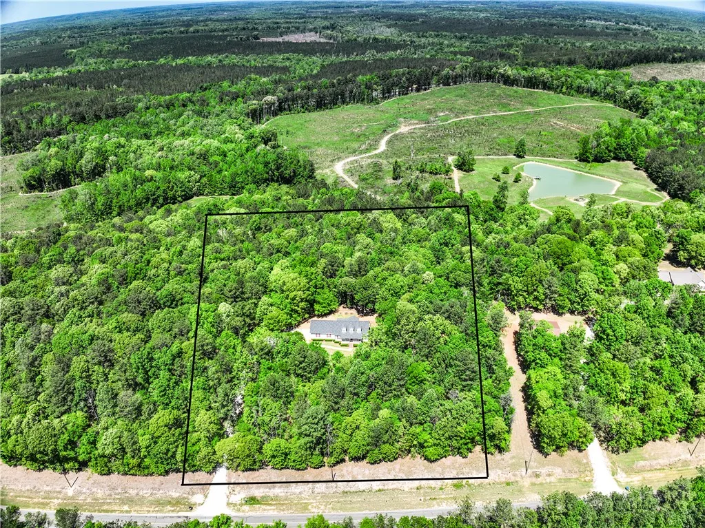 This serene aerial view captures a secluded home nestled within expansive greenery, offering ultimate privacy and natural beauty.