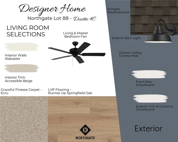 Interior Selections of Northgate Lot 88 - All plans, pricing and specifications are subject to change without notice.