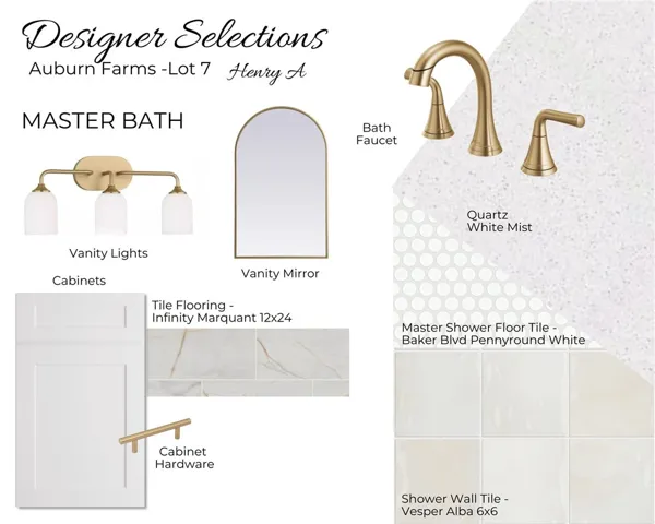 Auburn Farms Lot 7 -Primary Bathroom Selections - All plans, pricing and specifications are subject to change without notice.