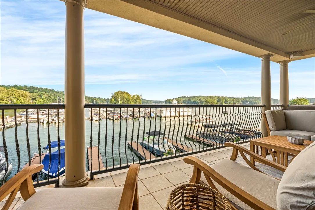 Enjoy peaceful marina vistas from a generous outdoor deck.