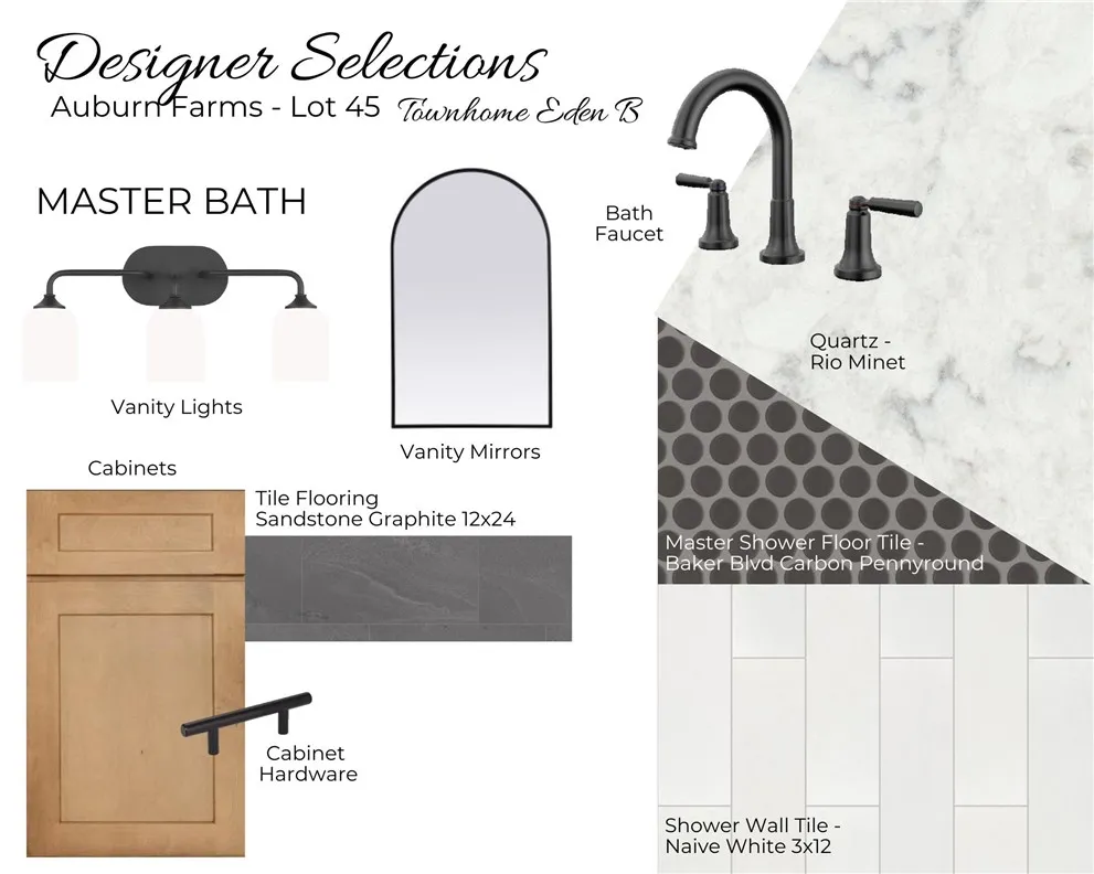 Auburn Farms Townhome Lot 45 - Primary Bath Selections - All plans, pricing and specifications are subject to change without notice.