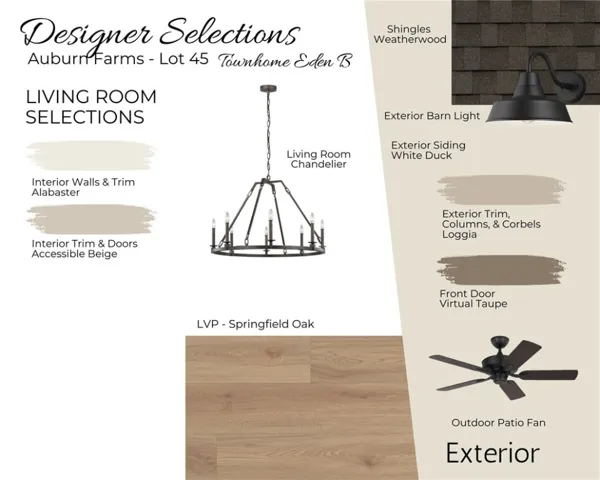Auburn Farms Townhome Lot 45 - Exterior & Living Room Selections - All plans, pricing and specifications are subject to change without notice.