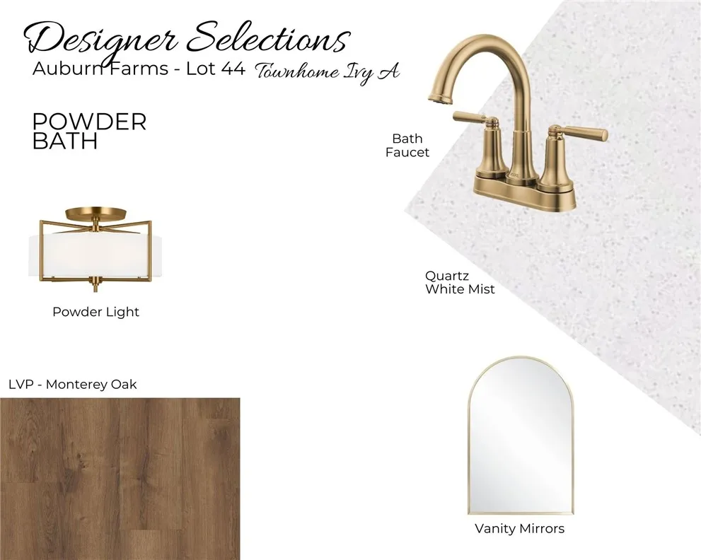 Auburn Farms Townhome Lot 44 - The Ivy A - Powder Bath Selections - All plans, pricing and specifications are subject to change without notice.