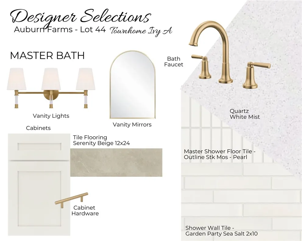 Auburn Farms Townhome Lot 44 - The Ivy A - Primary Bath Selections - All plans, pricing and specifications are subject to change without notice.