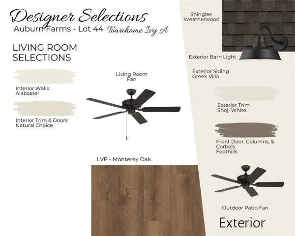 Auburn Farms Townhome Lot 44 - The Ivy A - Exterior & Living Room Selections - All plans, pricing and specifications are subject to change without notice.