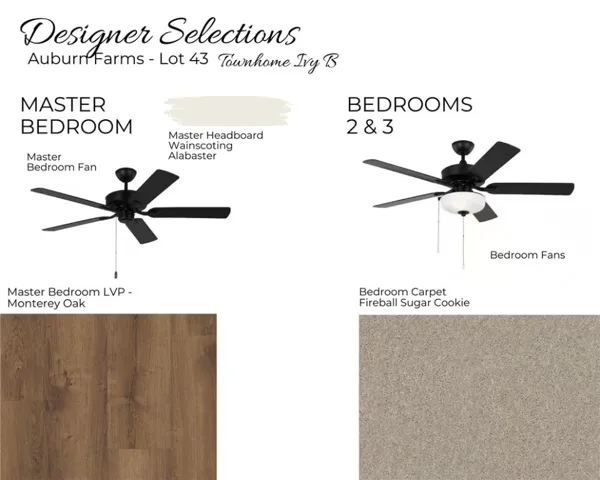 Auburn Farms Townhome Lot 43 - Primary & Bedroom Selections - All plans, pricing and specifications are subject to change without notice.