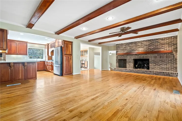 Family room looking at the kitchen and dining