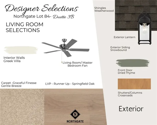 Designer Selections for Northgate Lot 84 - All plans, pricing and specifications are subject to change without notice.
