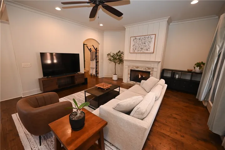 Living room with a gas fireplace.