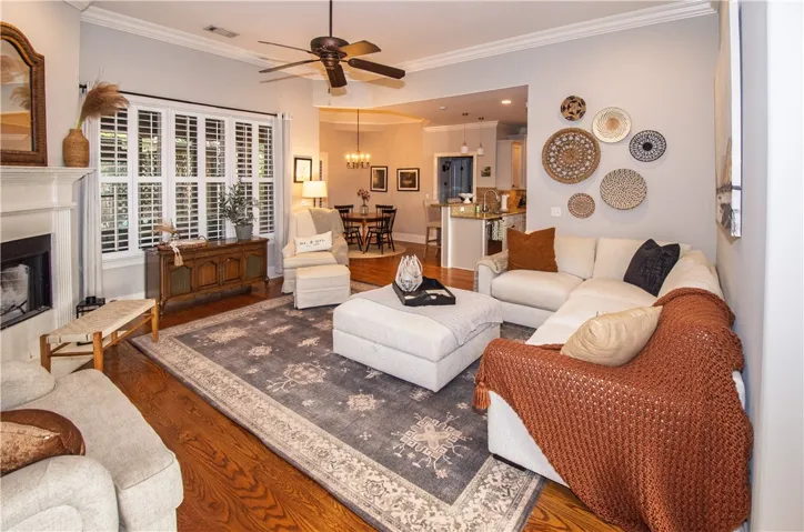 living area opens to kitchen