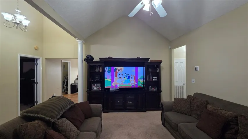 Great room with vaulted ceiling