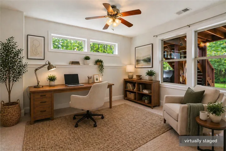 This bright and inviting space offers a tranquil environment for productivity or quiet contemplation.