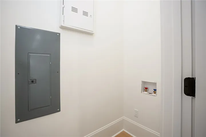 A well-appointed utility area featuring essential electrical and plumbing connections for functional living.