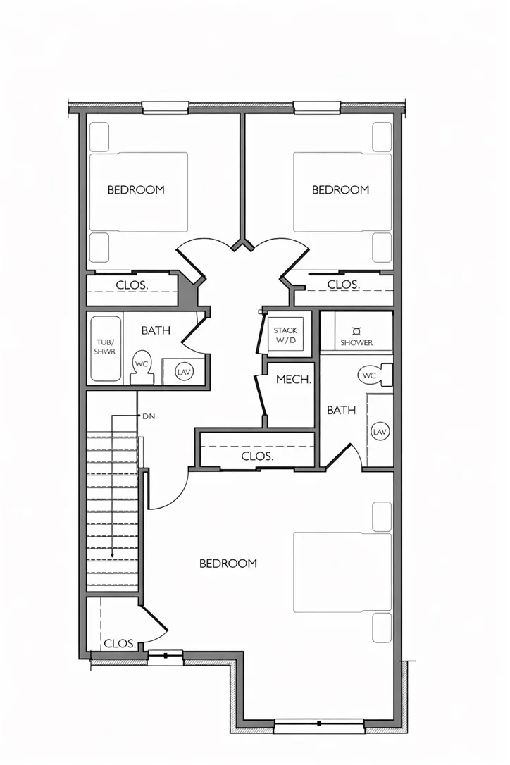 3 bedroom on upper level with 2 baths