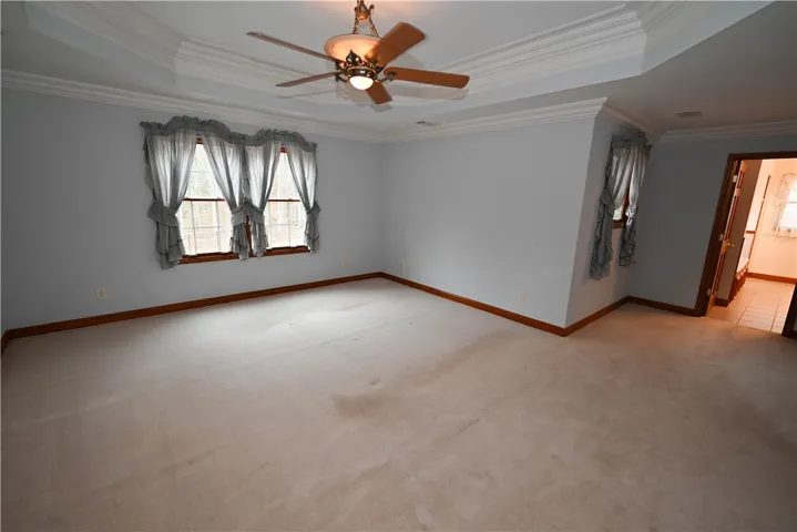 primary bedroom with trey ceilings