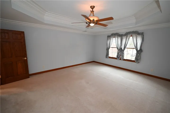 primary bedroom with trey ceilings