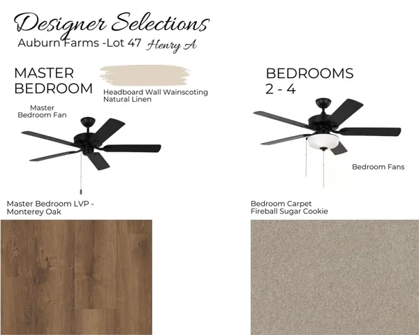 Auburn Farms Lot 47 - Designer Selections - Primary & Bedroom Selections - All plans, pricing and specifications are subject to change without notice.