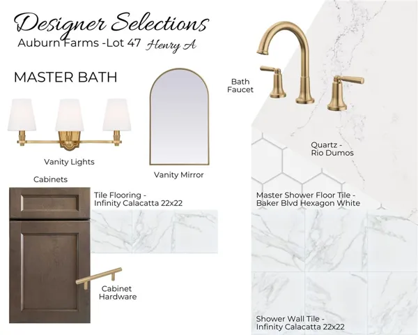 Auburn Farms Lot 47 - Designer Selections - Primary Bath Selections - All plans, pricing and specifications are subject to change without notice.