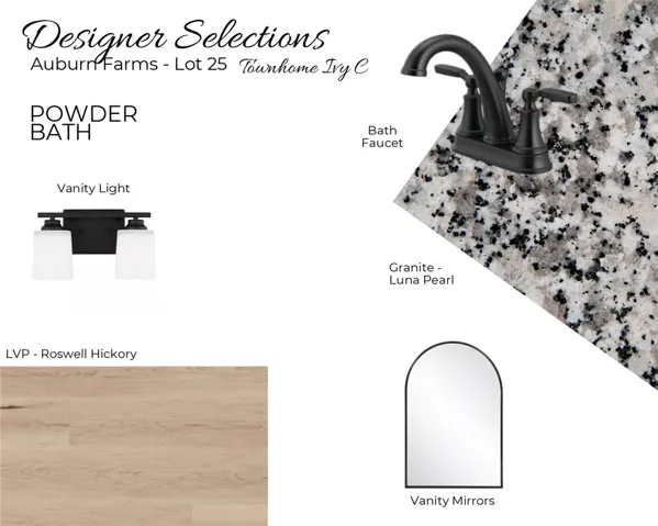 Auburn Farms Townhome unit 25 powder bath selections!