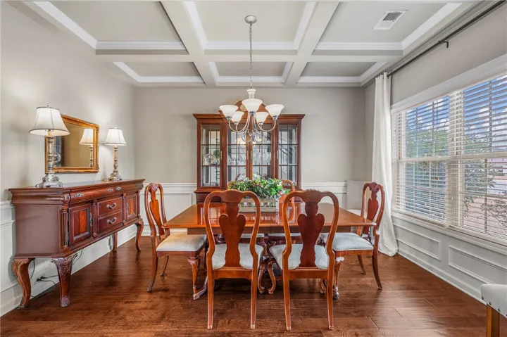 Coffered ceiling brings elegance to the dining room