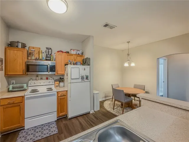 Kitchen has everything you need, oven, dishwasher, microwave, and fridge.