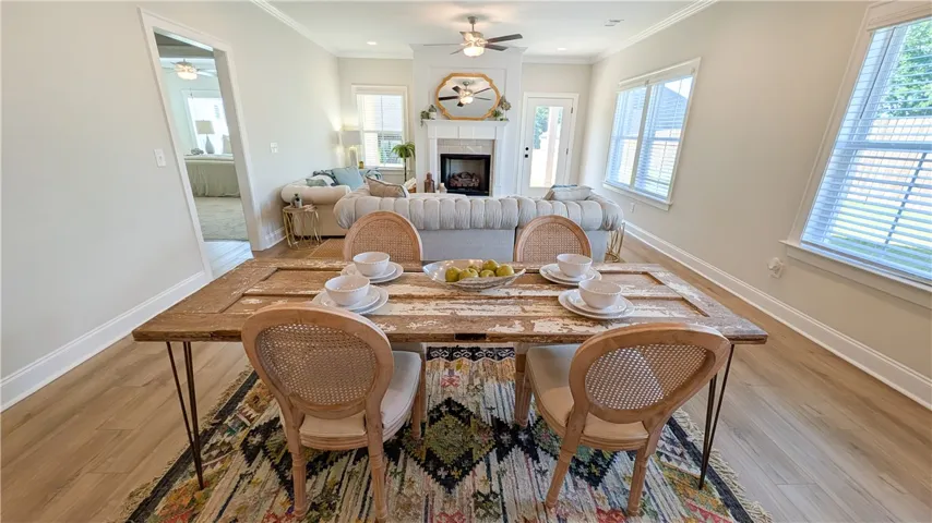 Breakfast area with living in background.