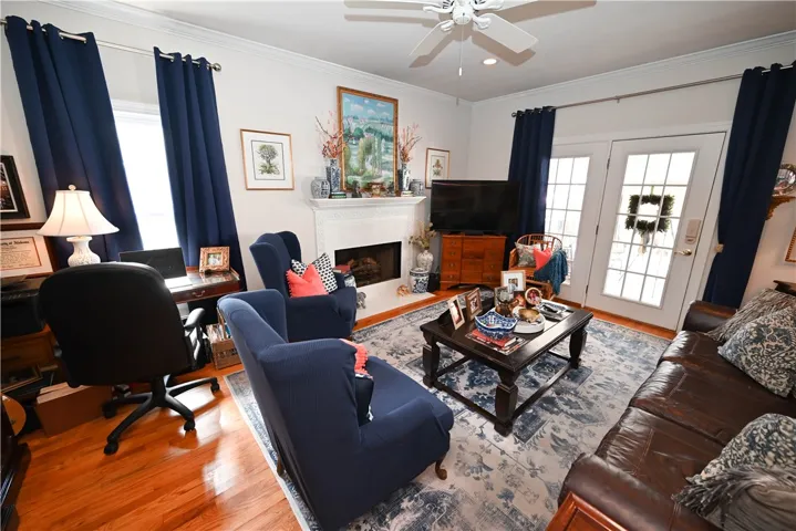 Living room with gas fireplace.