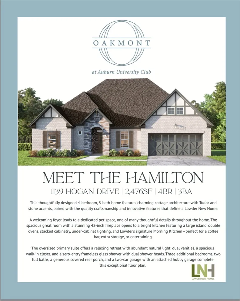 A charming cottage-style residence showcasing Tudor and stone details, with a spacious garage and inviting curb appeal.