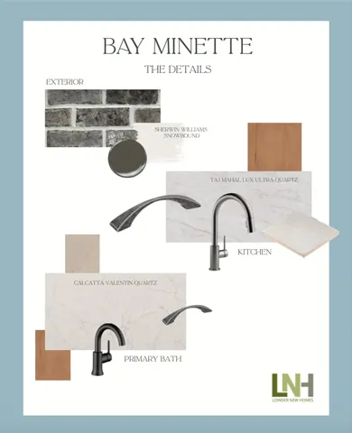 Visualize your future home's design palette with carefully selected exterior materials, kitchen finishes, and primary bath features.