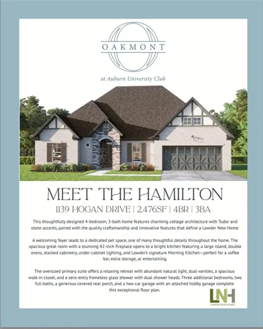 A charming cottage-style residence showcasing Tudor and stone details, with a spacious garage and inviting curb appeal.