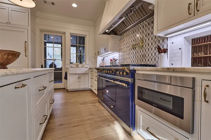 French range, drawer microwave, cabinet front appliances