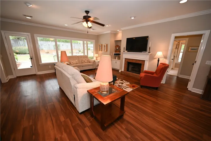 Living room with gas fireplace.
