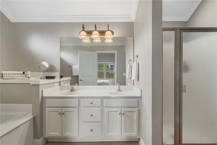 Double vanities, Free standing shower & garden tub