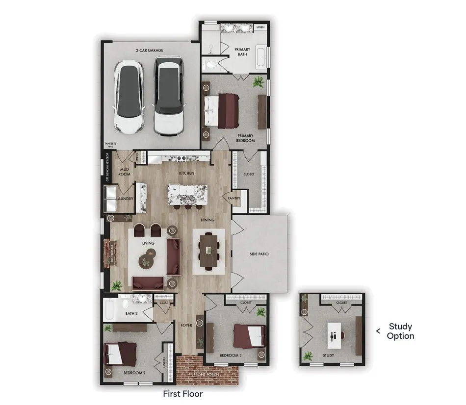 Explore this thoughtfully designed first-floor layout, featuring seamless transitions and comfortable living.