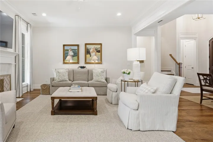 View from the kitchen into the living room.