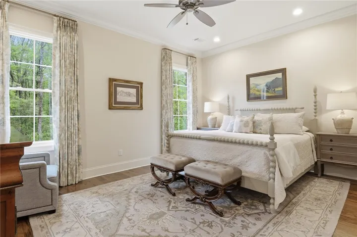 The primary bedroom is positioned such that the rear yard can be enjoyed from any angle.