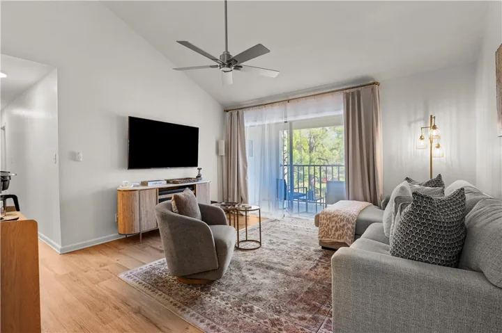 The soaring ceiling height combined with the natural light is pleasing