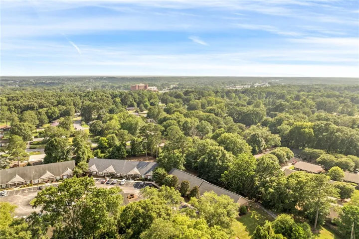 Vast green canopy stretches across the horizon. Just mintues to East Alabama Medical Center  is the large red brick building visable near horizon - one of this area's largest employers