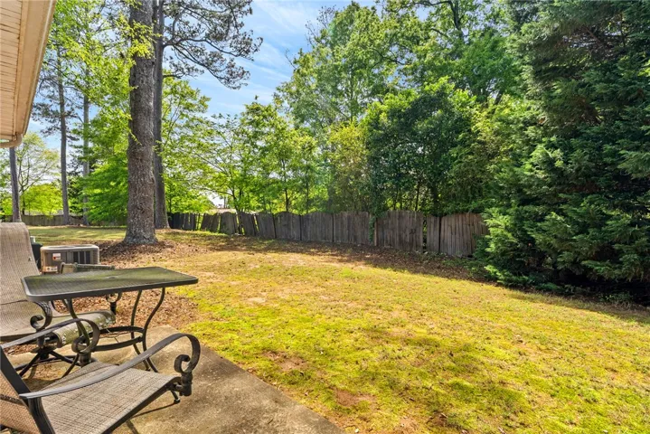 COA dues include lawn care, roof fund, pinestraw, and Villas Complex has privacy fence along back perimeter.