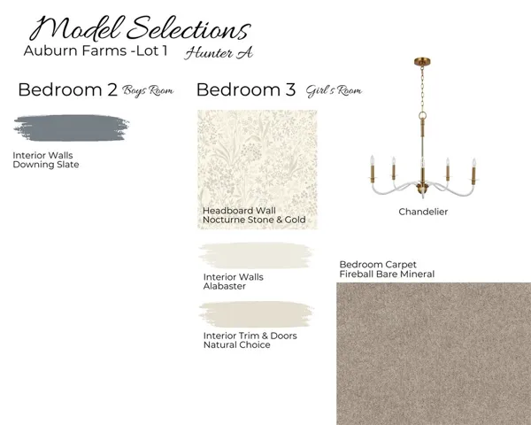 Auburn Farms - Hunter A - Lot 1 - Bedroom 2  & 3 Selections - All plans, pricing and specifications are subject to change without notice.