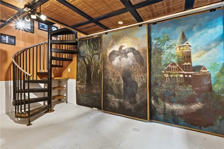 Painted doors hide extra storage.